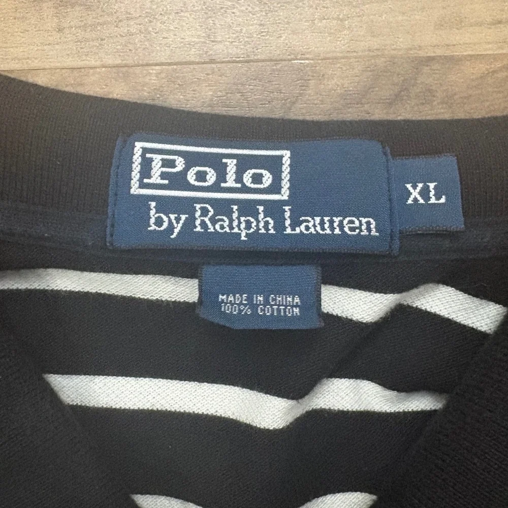 Vintage Y2K Polo Ralph Lauren Polo Mens XL Black Striped 90s Cotton Shirt Tee